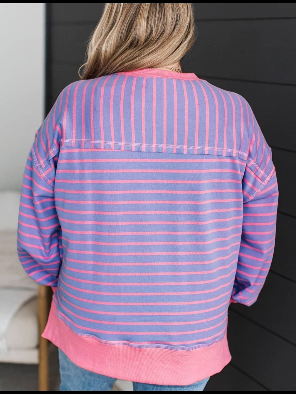 Women's Oversized Striped Top In Lavender And Pink - Picture 6 of 12